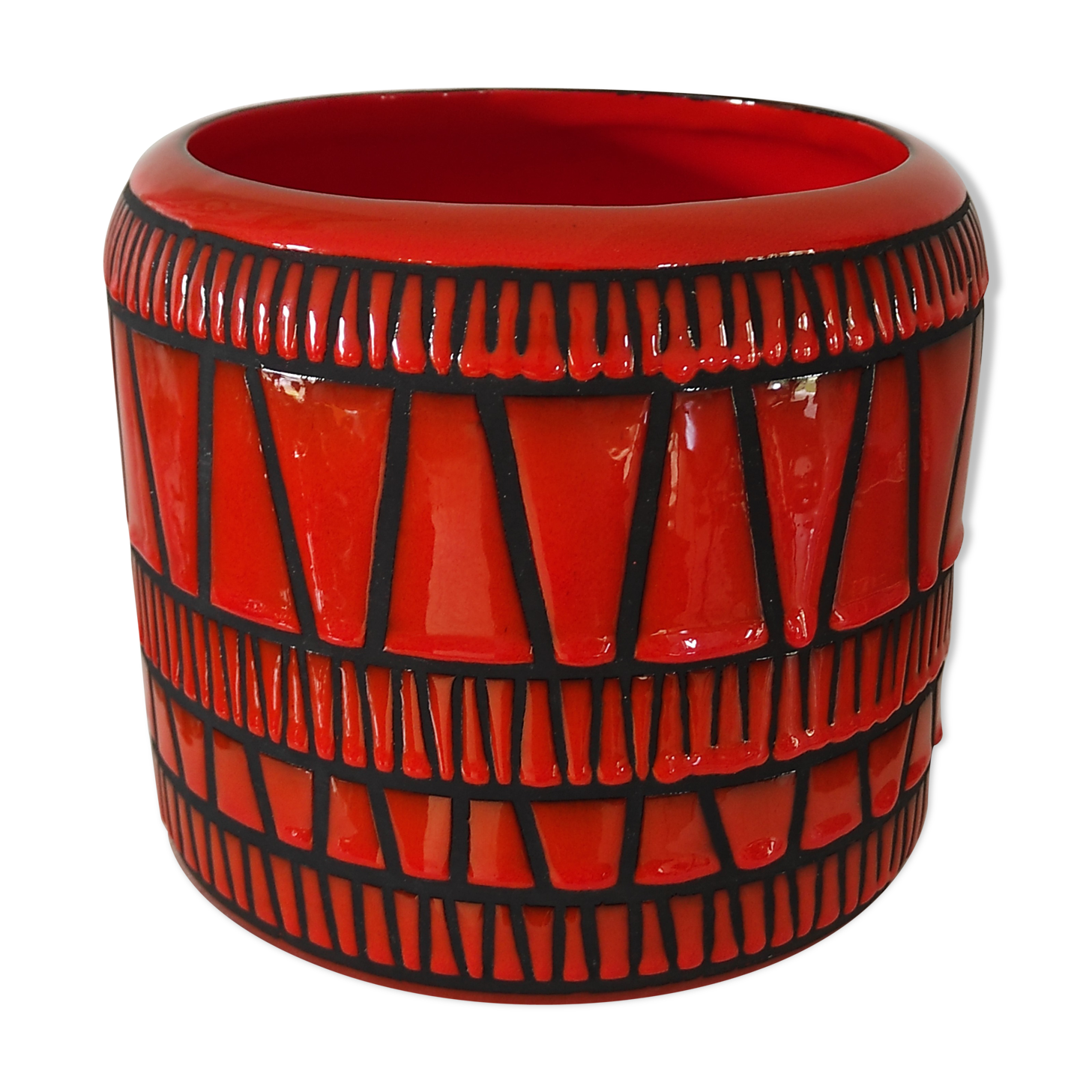 Red pot-pot vase by Roger Capron circa 1960