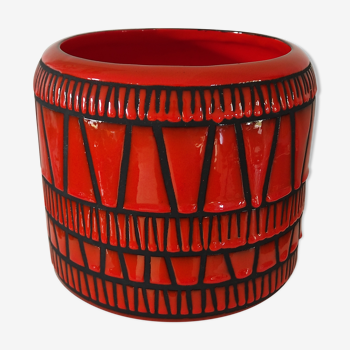 Vase cache-pot rouge signé Roger Capron circa 1960