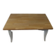 Vintage coffee table patinated pearl gray waxed finish, top against glued varnished oak