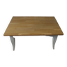 Table basse vintage patinée gris perle finition cirée, plateau contre collé chêne vernis