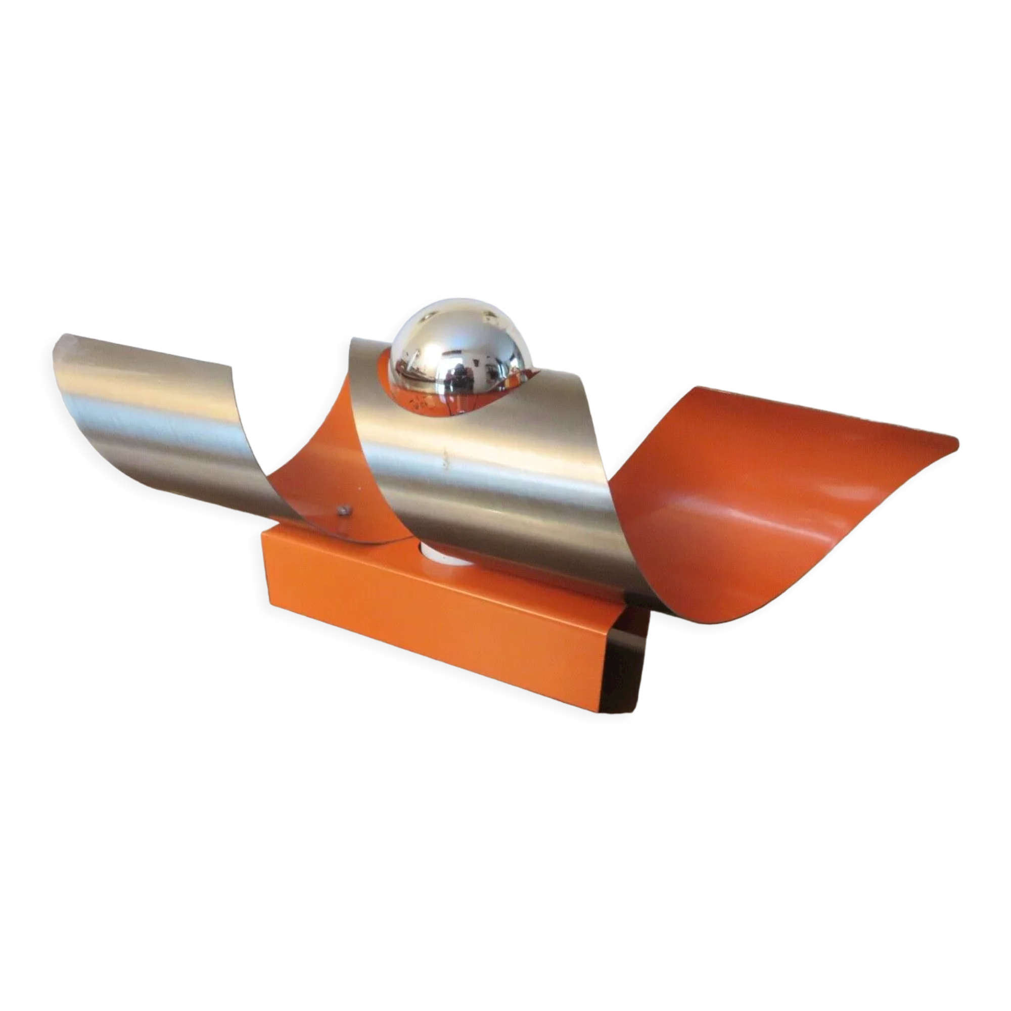 Space age wall lamp chrome metal and orange 70s