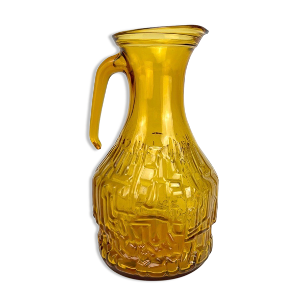 Carafe Bormioli Rocco en verre ambré déstructuré 70's