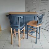Renovated exotic wood bar with 2 chairs
