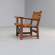 50s oak brutalist spanish chair with saddle leather