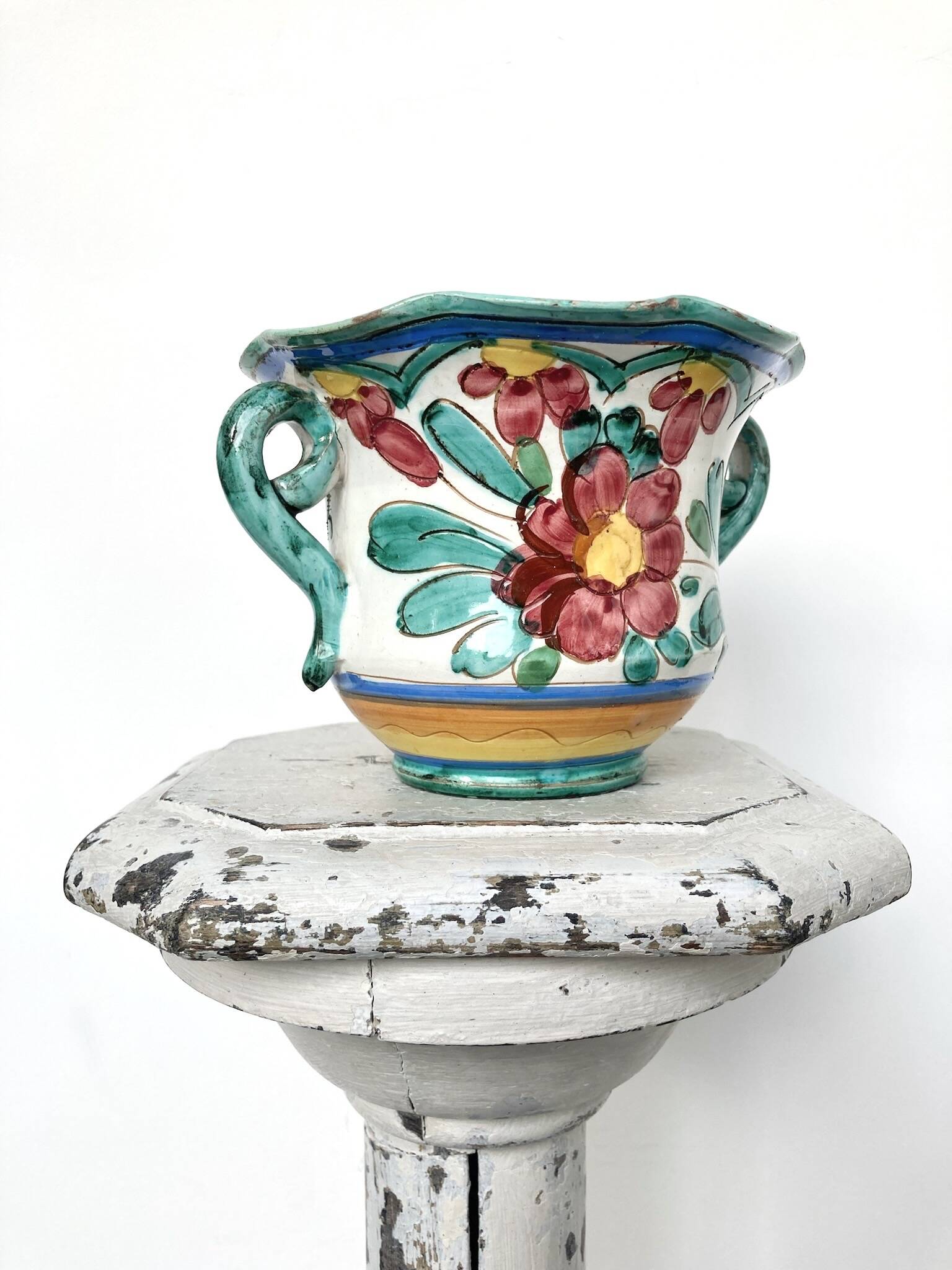 Cache pot fleurs plante en céramique italienne émaillée