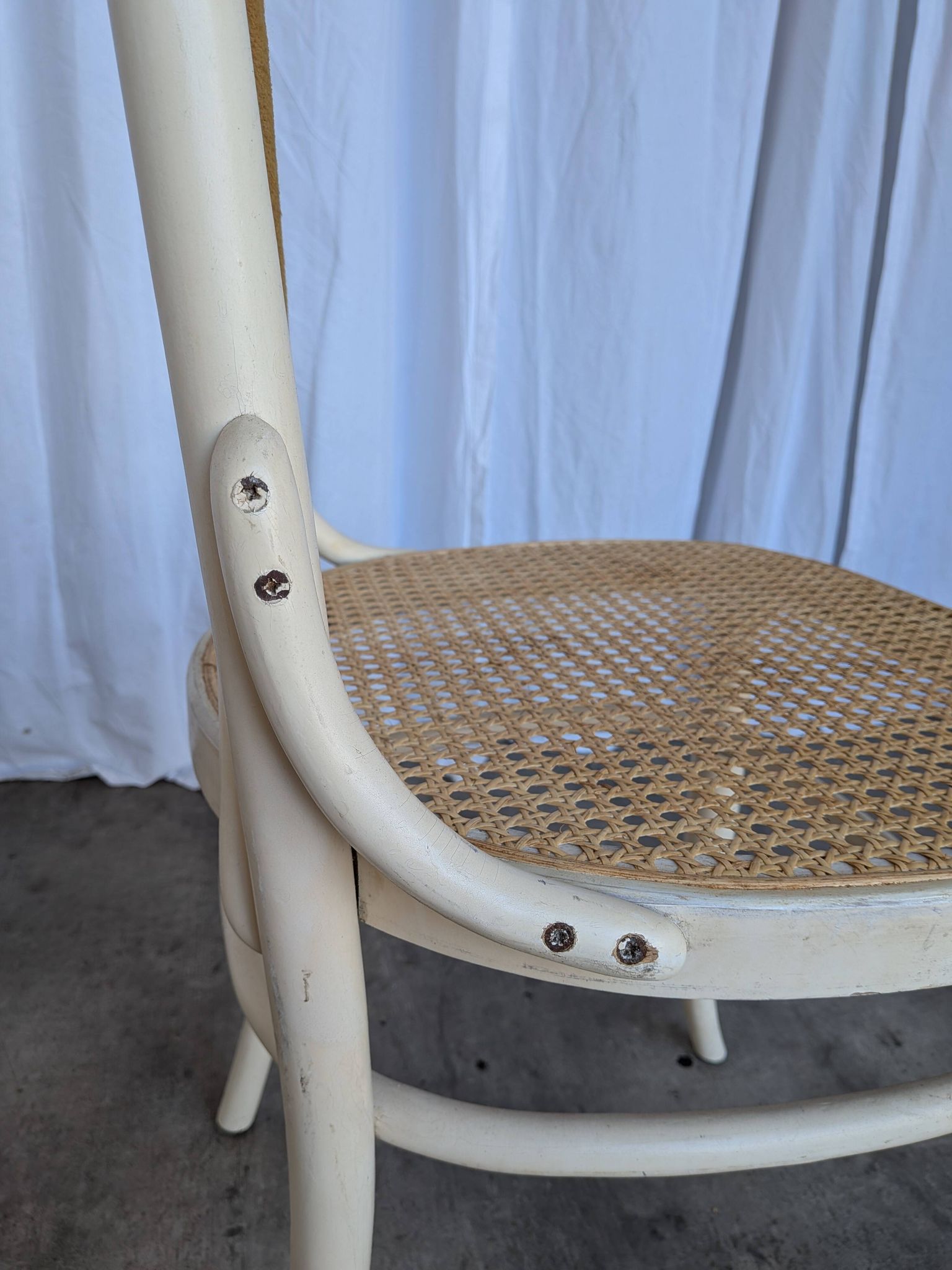 Vintage Thonet Bentwood Dining Chair: Cane Seat, Yellow Fabric Back