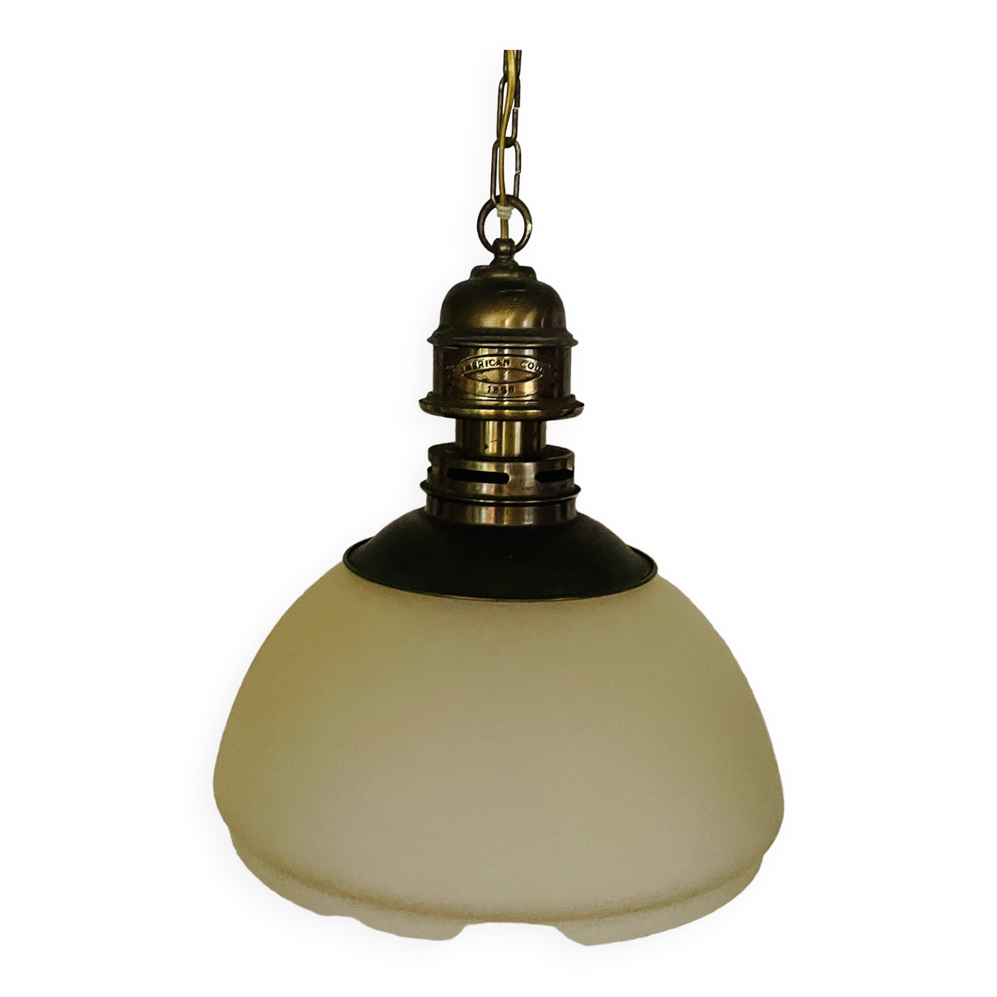 American Coop 1850 chandelier brass and polished glass