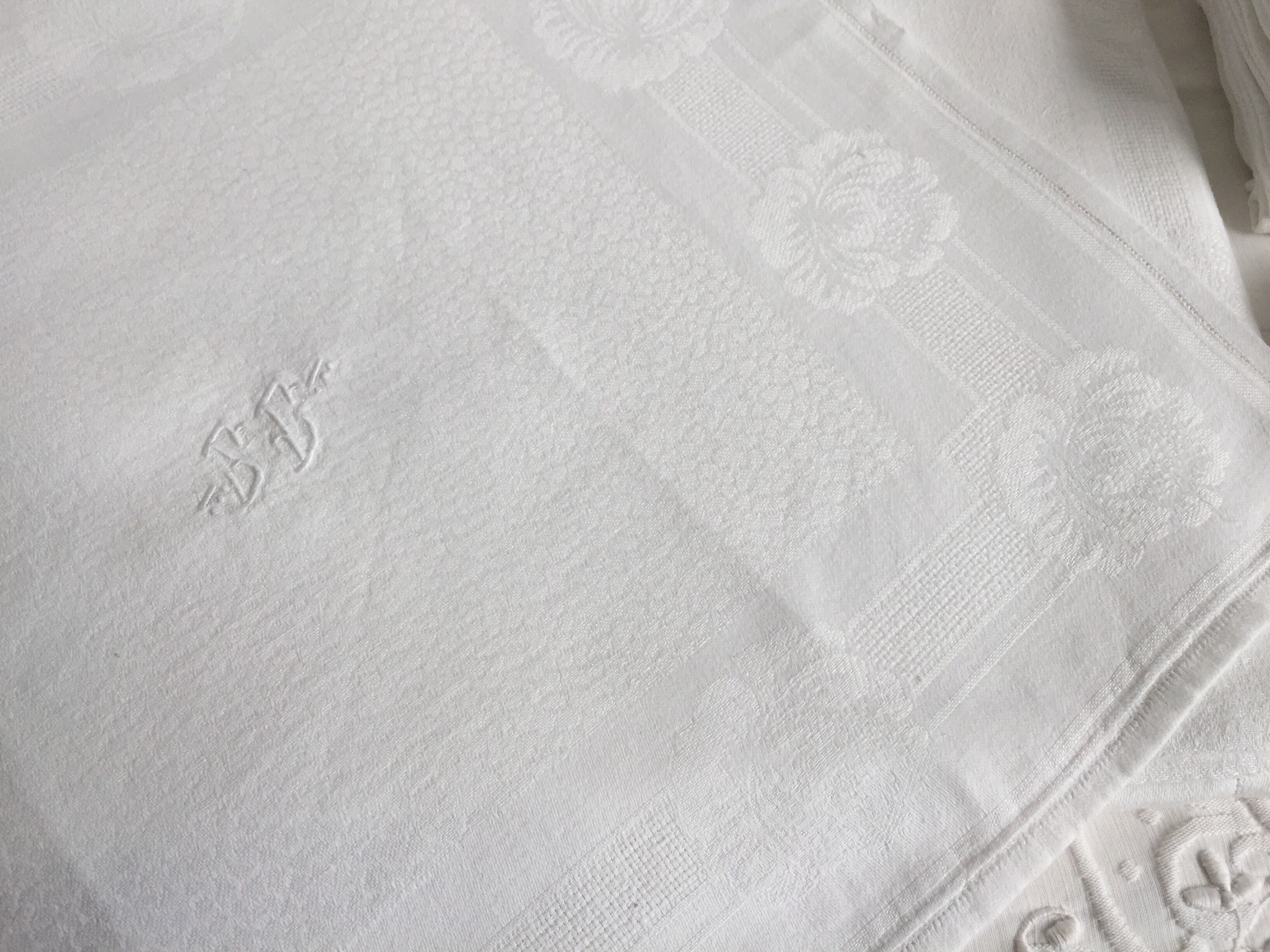 Old damask tablecloth and towels