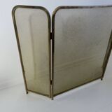 Fire screen, fireplace spark guard, minimalist, solid brass, 1970