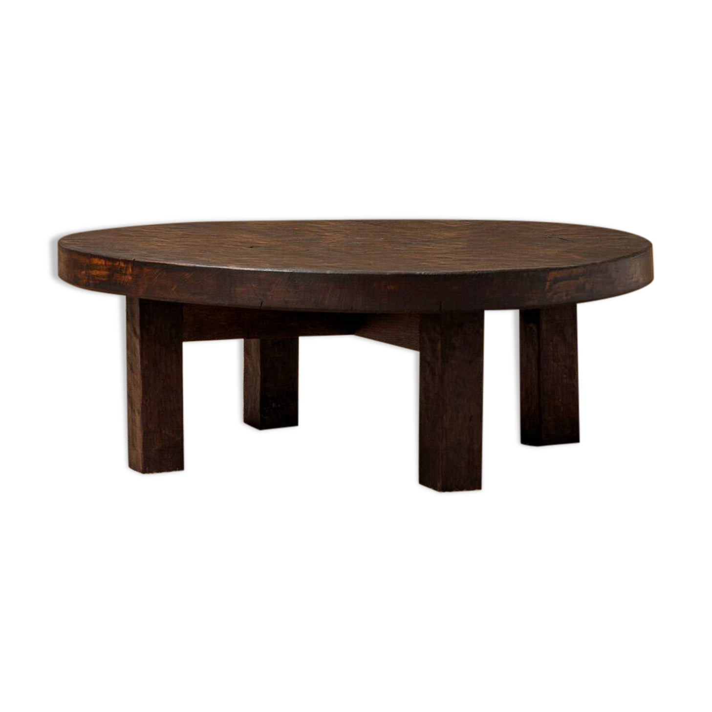 Hand-Hammered Solid Wood Coffee Table, 1970s