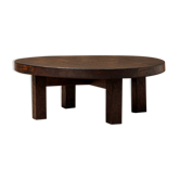 Hand-Hammered Solid Wood Coffee Table, 1970s