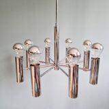 Space Age tubular chrome metal chandelier, 1970s
