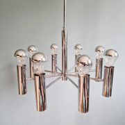 Lustre Space Age en métal chromé tubulaire, années 70