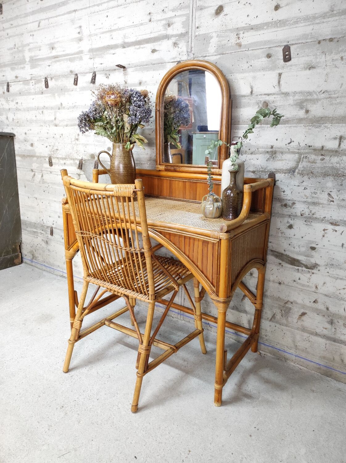 Coiffeuse Vintage Maisonfa – Bois Blanc, Miroir Ovale, 1 Tiroir (Reconditionnée)
