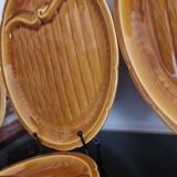 8 vintage Gien France asparagus plates in glazed brown slip