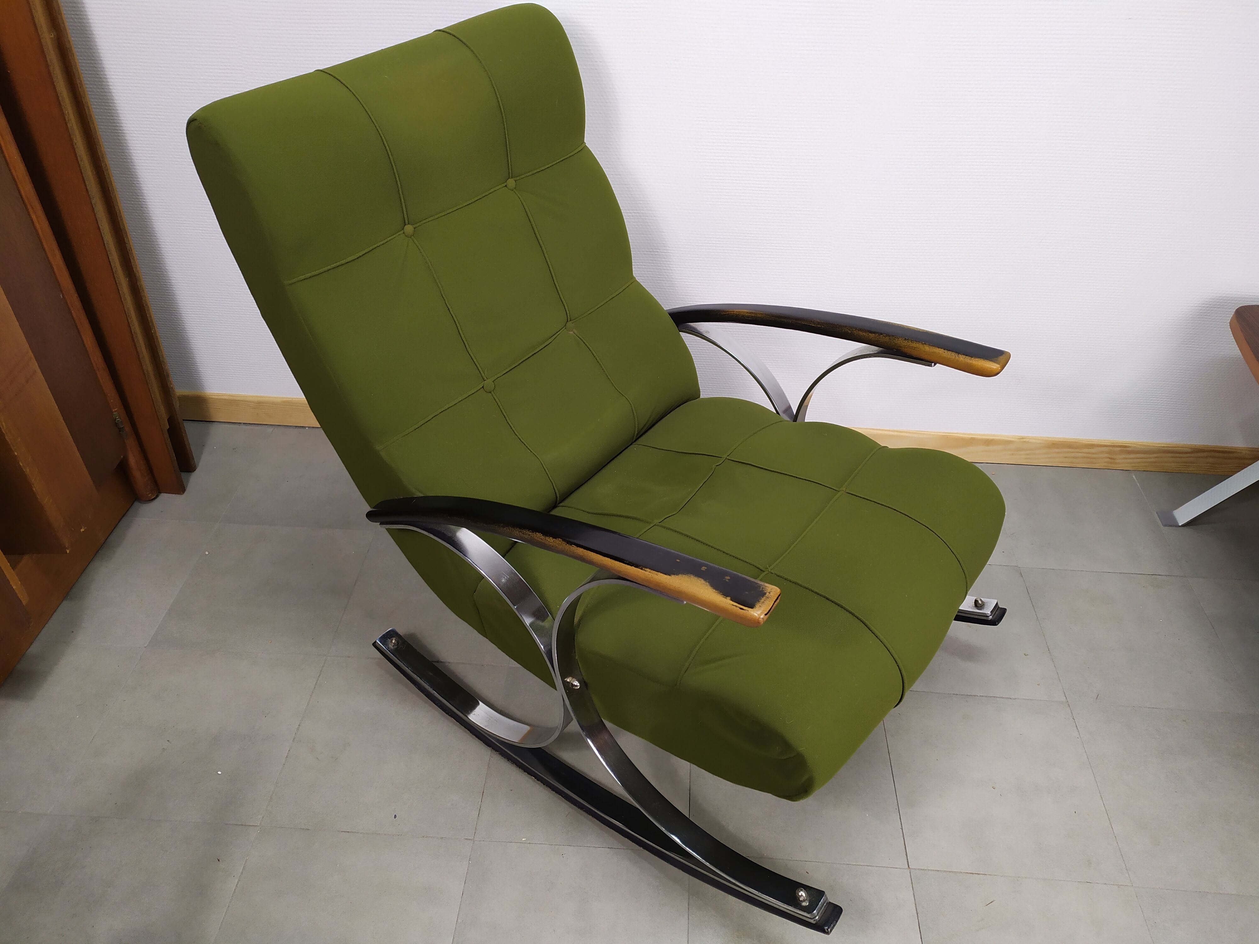 Rocking chair fauteuil a bascule chrome vert - vintage