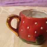 Old strawberry liqueur service carafe 6 small porcelain cups biscuit barbotine