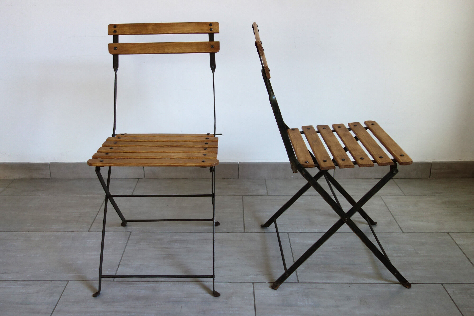 Vintage folding chairs and stool set