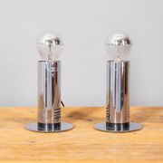 Pair of vintage 70s table lamps in chromed steel design targetti