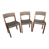 Set of 3 vintage 60s wooden fabric and tile chairs