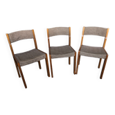 Set of 3 vintage 60s wooden fabric and tile chairs