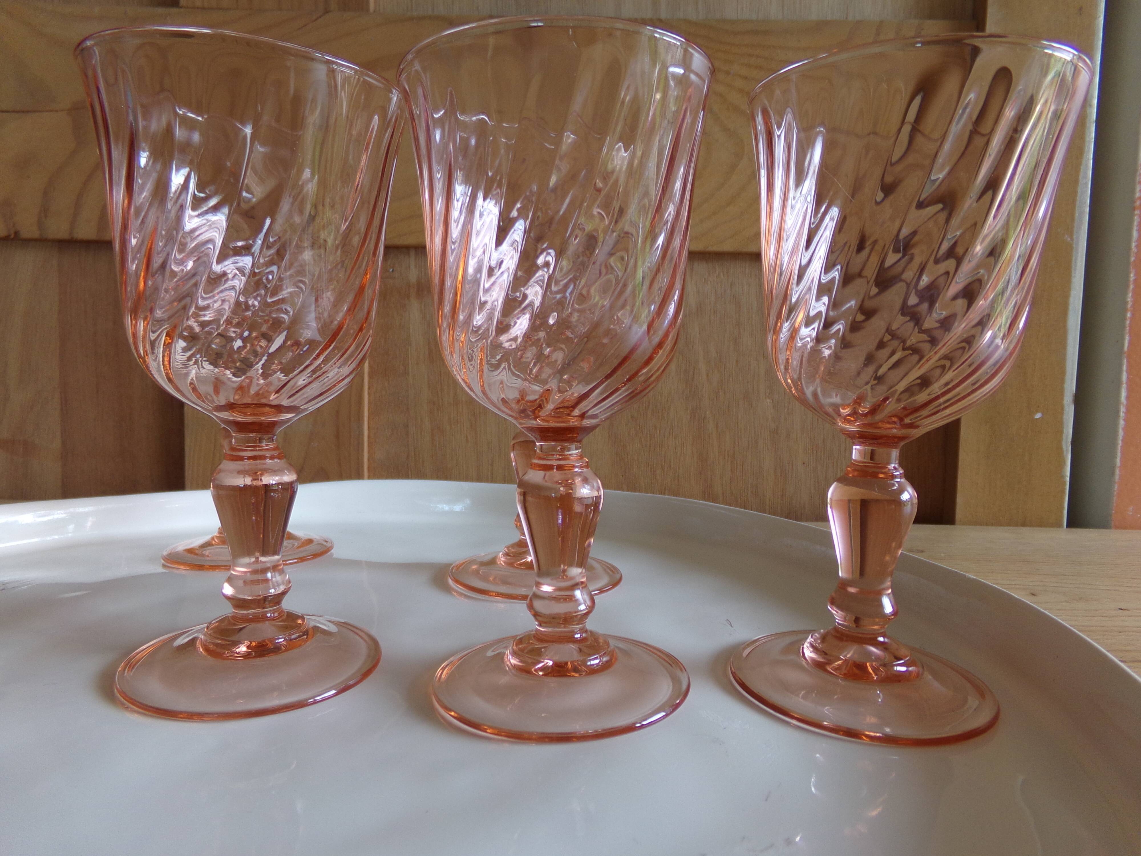 6 luminarc pink glass aperitif glasses