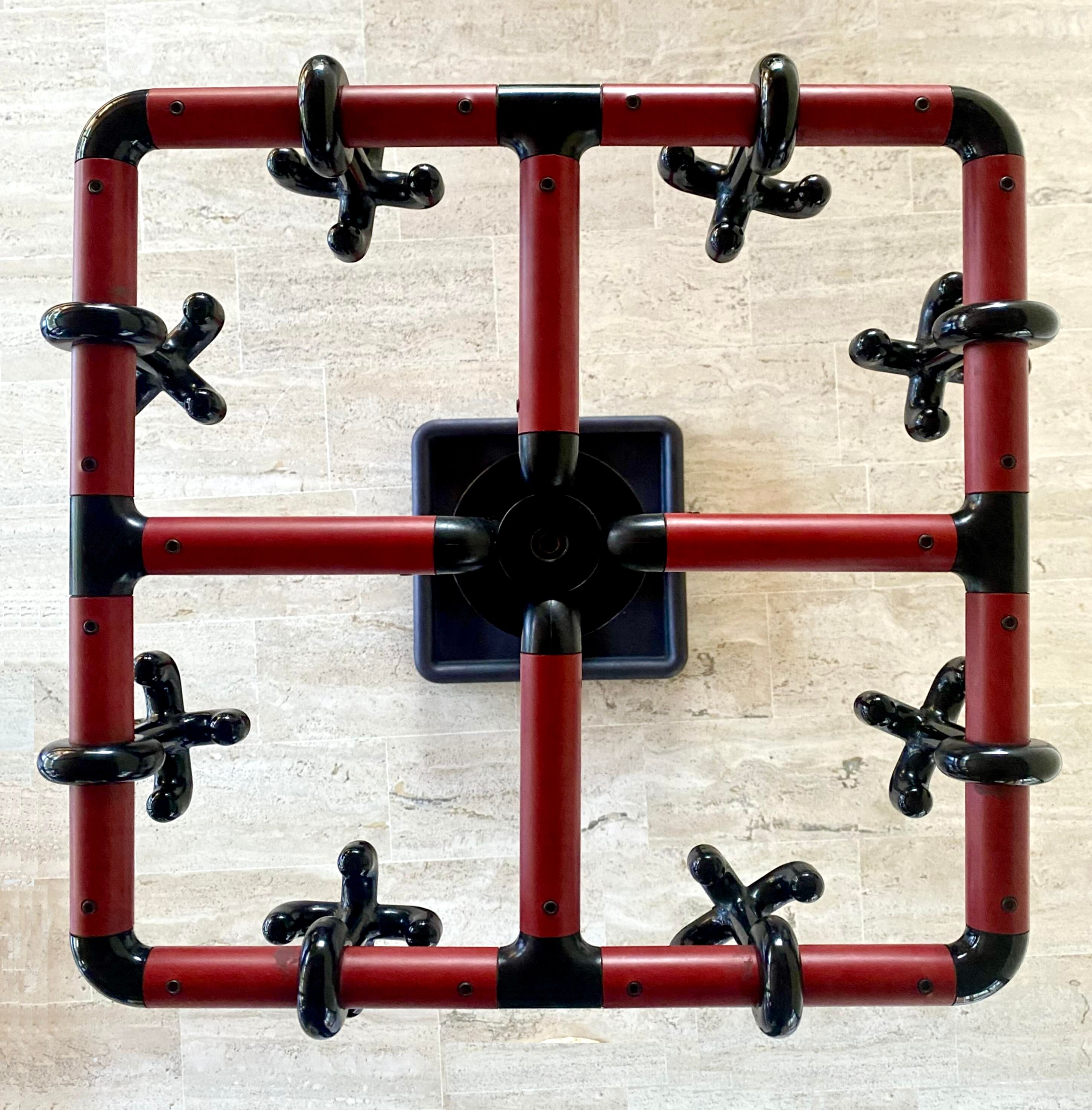 Red and black coat rack design 1980s