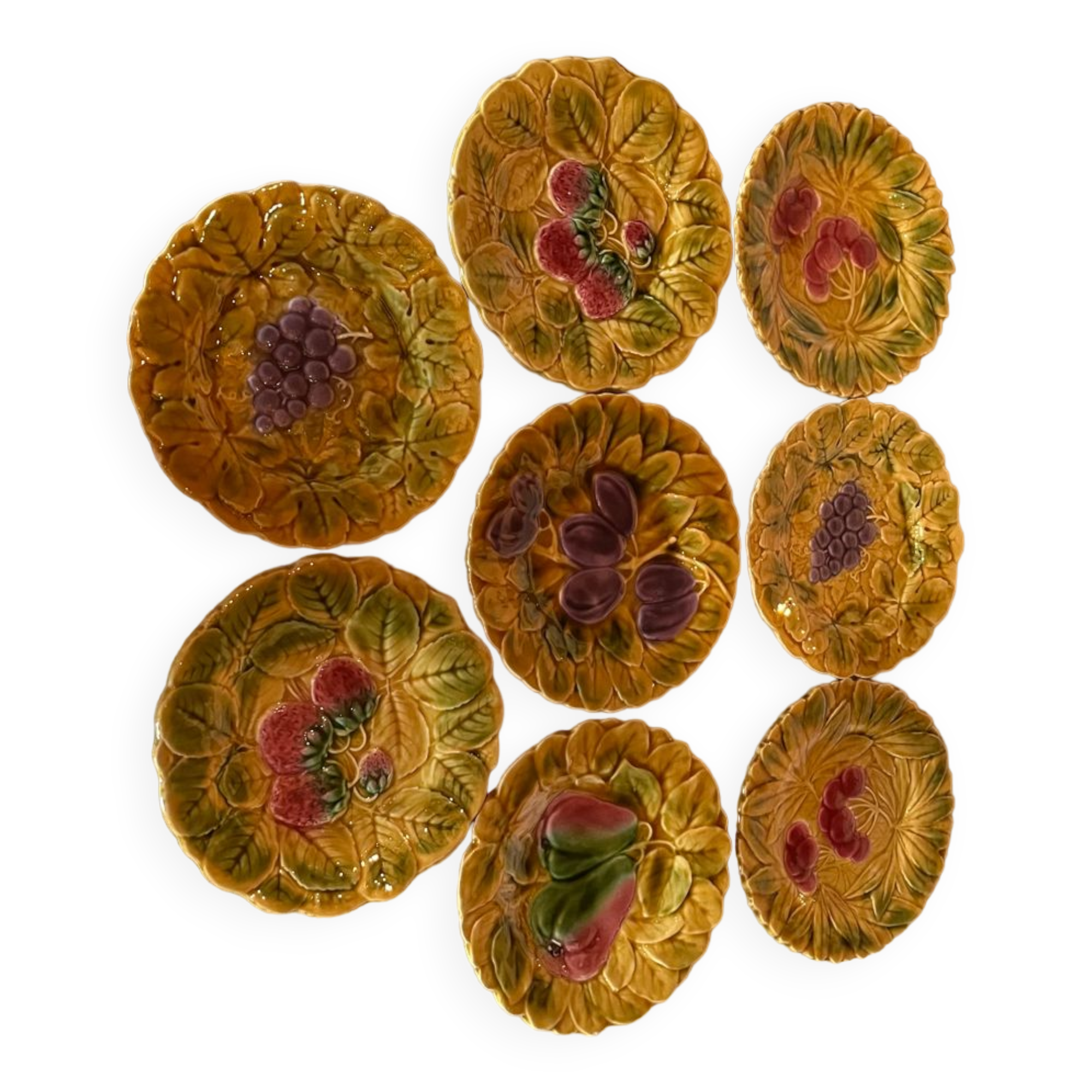 Set of 8 Sarreguemines barbotine dessert plates