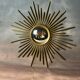 Vintage domed sun mirror in golden metal  46,5x46,5cm
