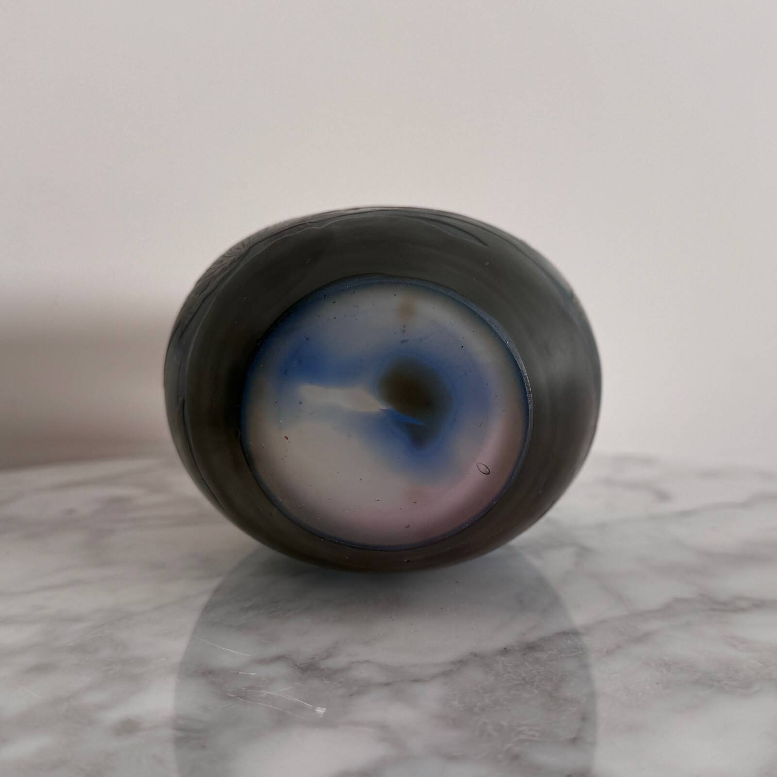 Art Nouveau vase by Gallé in acid-etched glass paste with vegetation