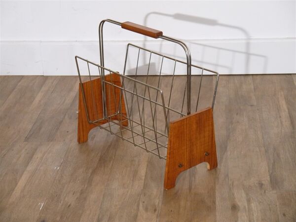 Porte revue vintage scandinave en teck et métal 1960