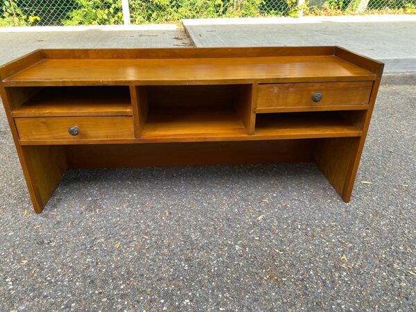 Bureau vintage en bois massif avec secrétaire amovible style colonial 1960