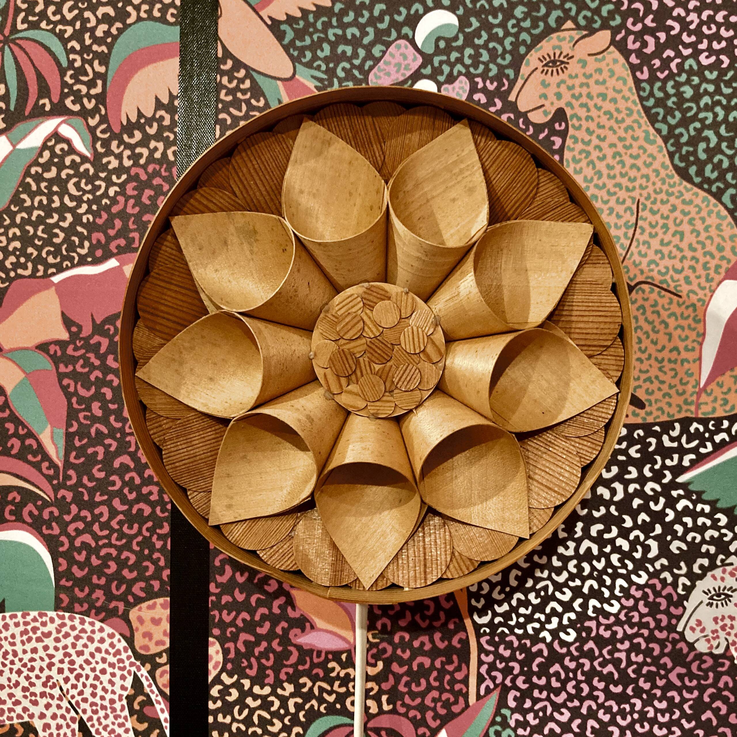 Large wooden wall lamp Scandinavian design 1950.