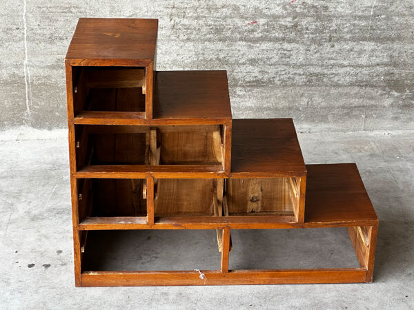 Meuble escalier Japonais Mid Century en bois massif