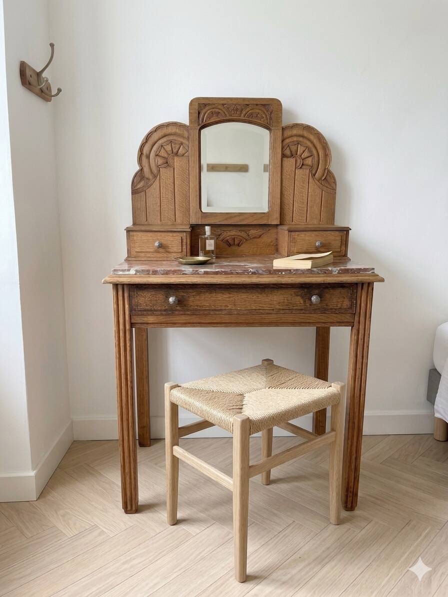 Antique carved oak hairdresser – art deco style