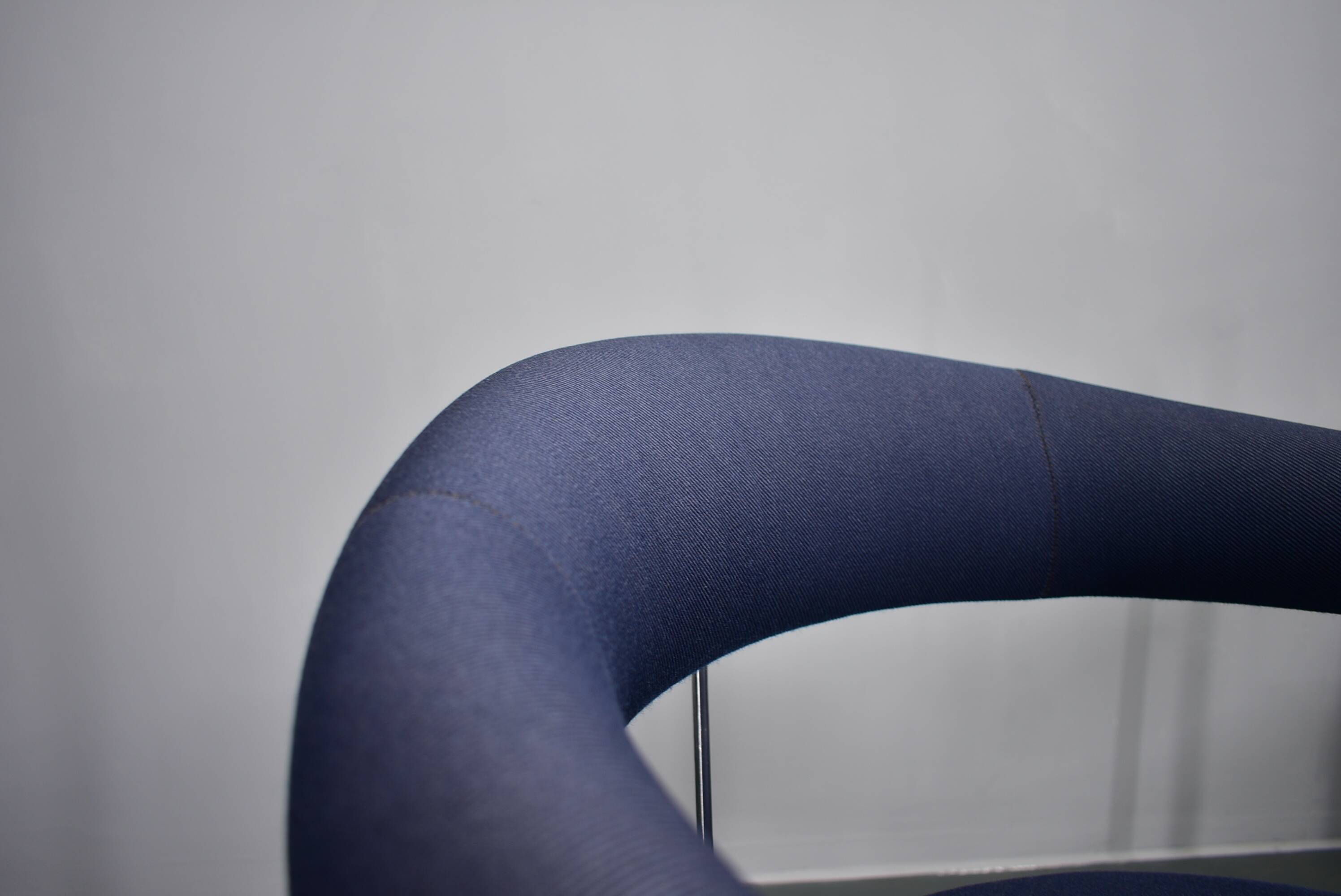 Anton Lorenz for Thonet "Ss33" Set of 4 chrome Armchairs in blue fabric , 1970s