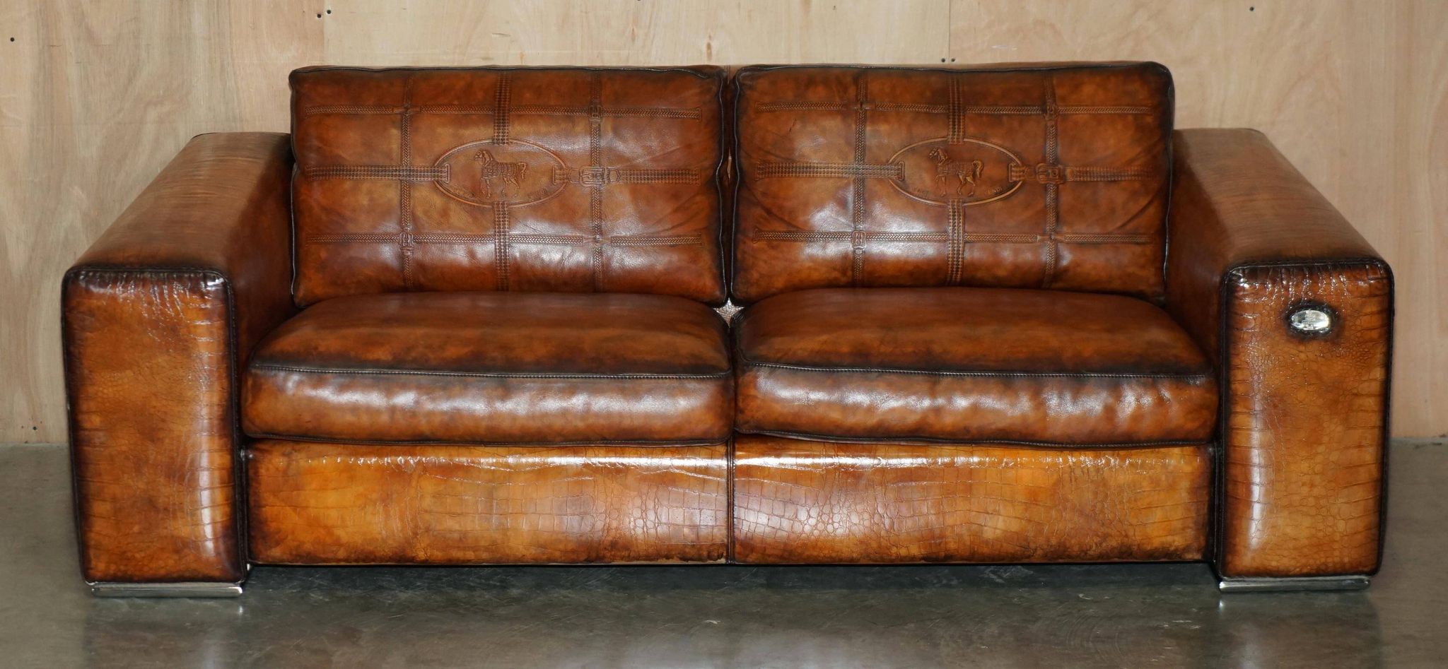 Fendi canapé in embossed crocodile leather, hand-patinated and dyed.