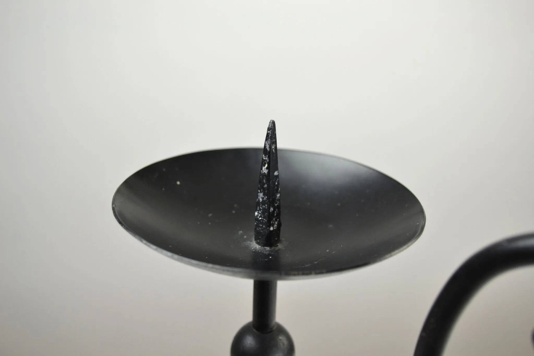 Black Painted Metal Cat Candle Holder, Snuffer & Original Label by Gunnar Ander for Ystad-Metall, Sweden, 1950s/60s