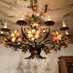 Metal chandelier painted floral decoration 12 lights