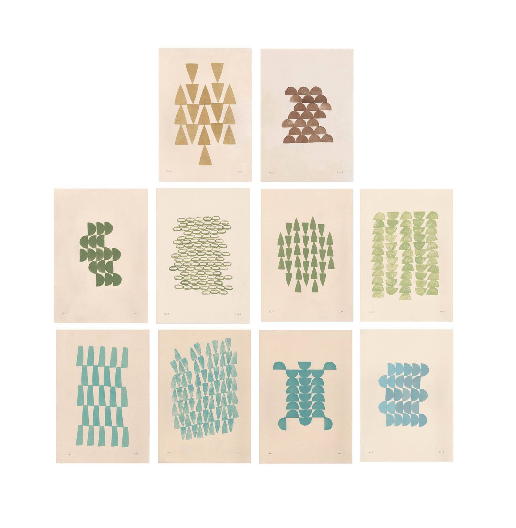 Collection of 10 paintings on paper in warm and cool tones signed Eawy.