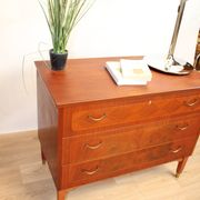 Vintage chest of drawers 3 drawers double handles and brass feet 1960s suede