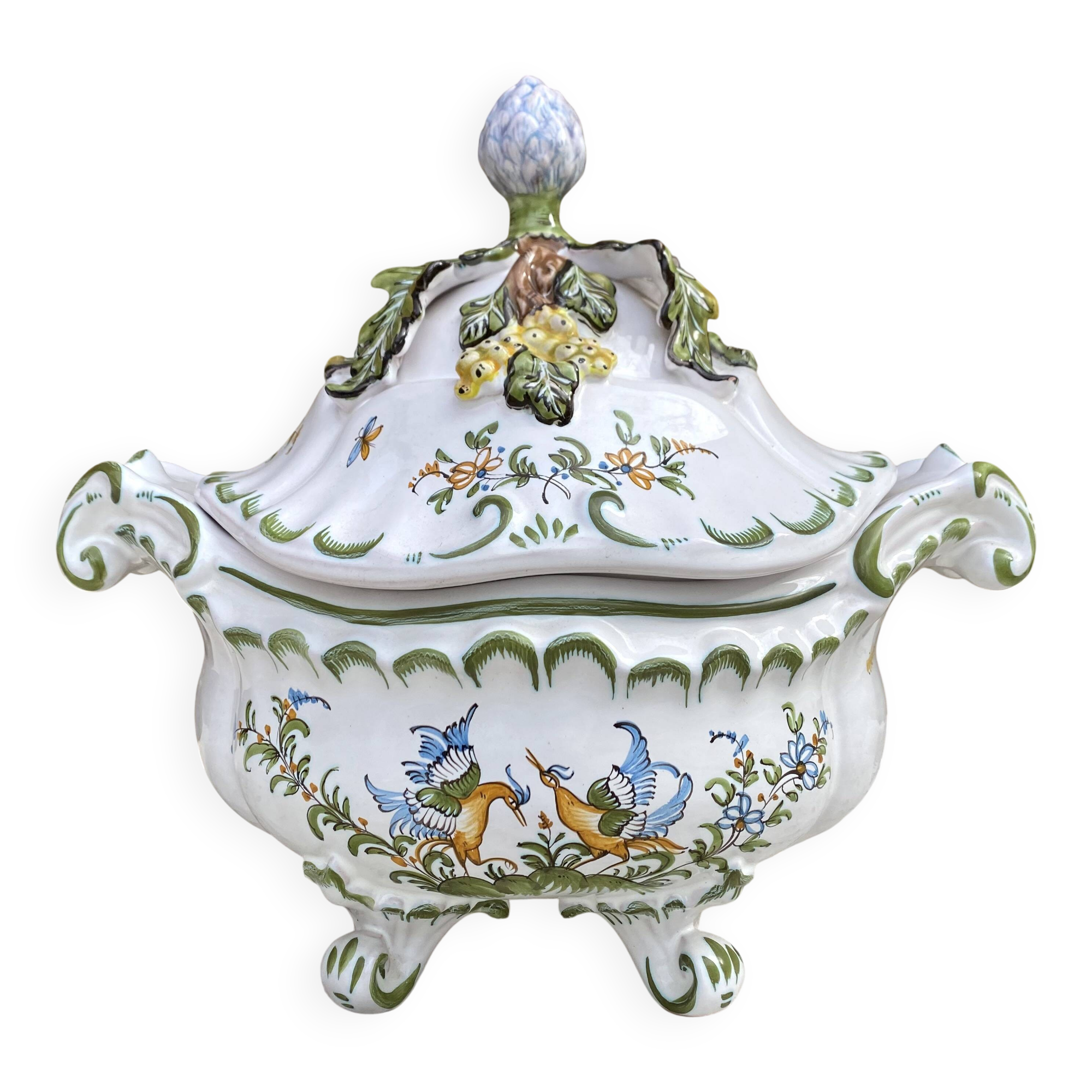 Hand-decorated earthenware soup tureen, Lallier Pottery