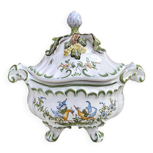 Soupière en faïence décorée main, Faïencerie Lallier