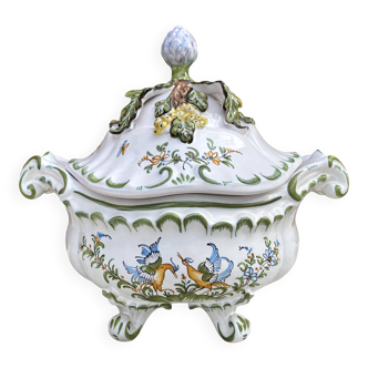 Hand-decorated earthenware soup tureen, Lallier Pottery