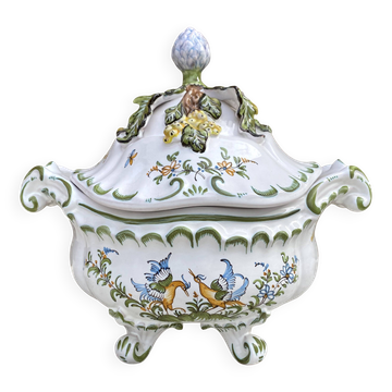 Soupière en faïence décorée main, Faïencerie Lallier