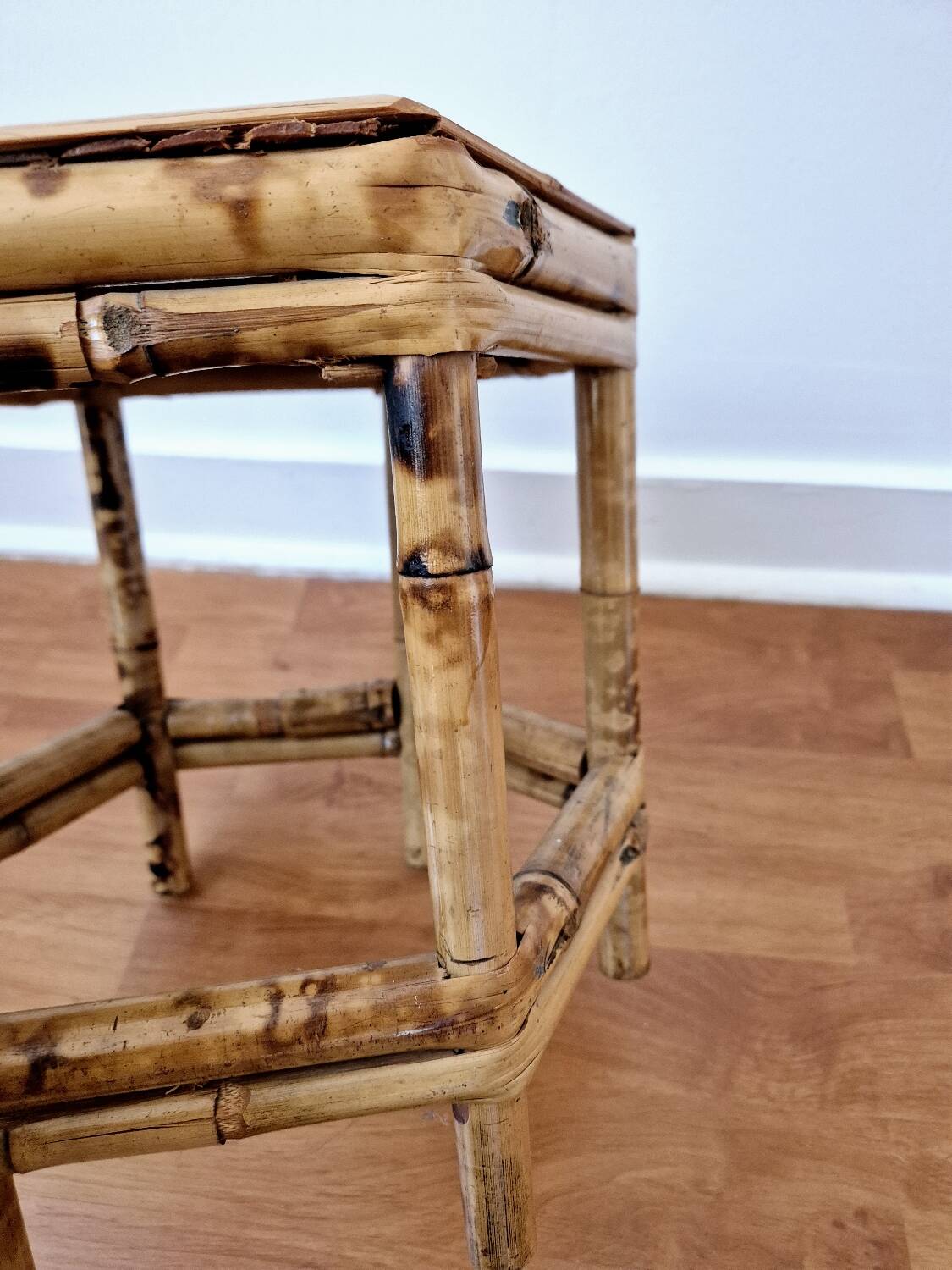 Vintage bamboo stool, plant stand
