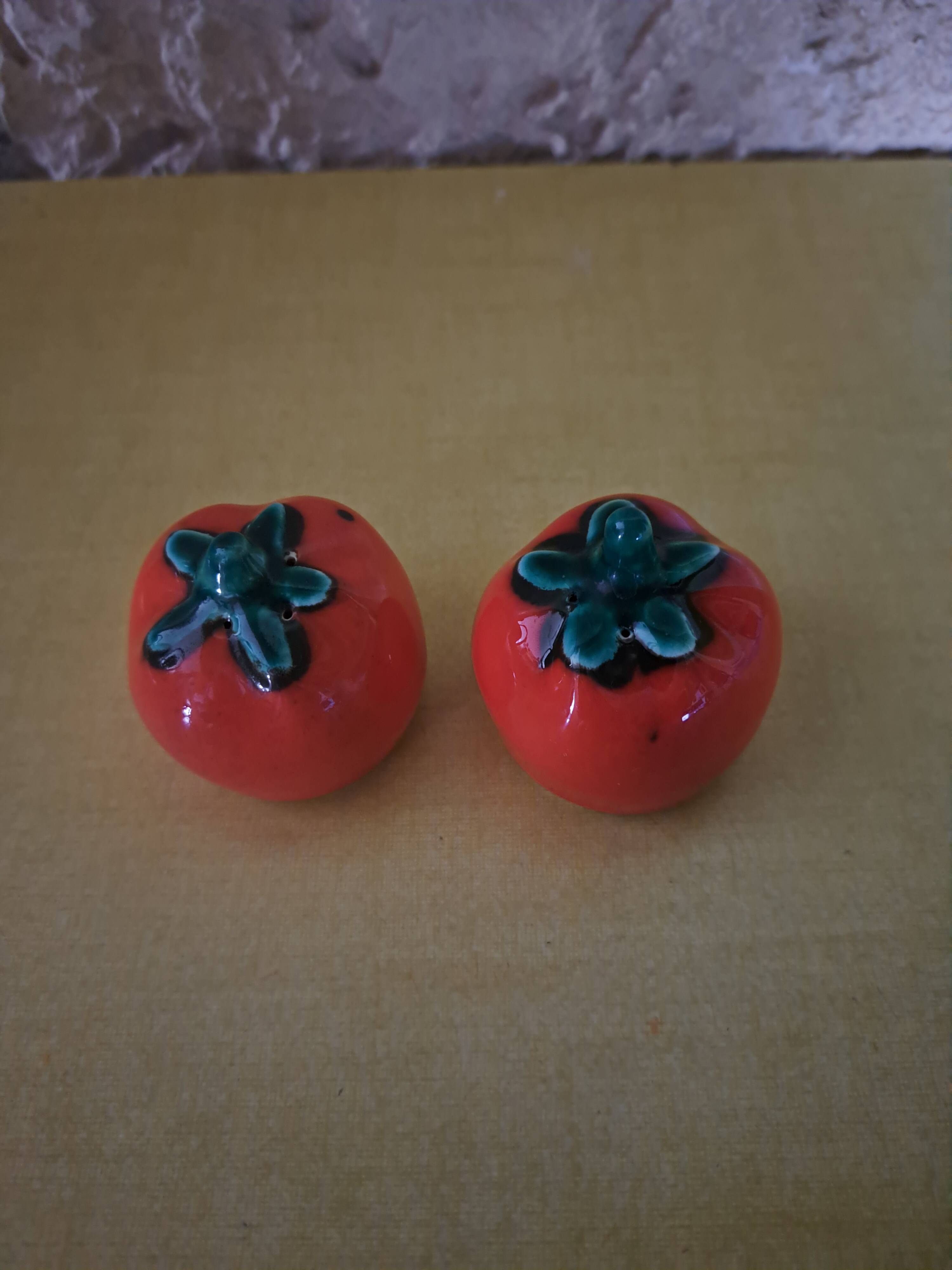 Vintage slip tomato salt and pepper shakers