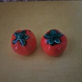 Salière et poivrière tomate en barbotine vintage