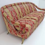 Art Dèco Style French Brass And Fabric Sofa, 1950s