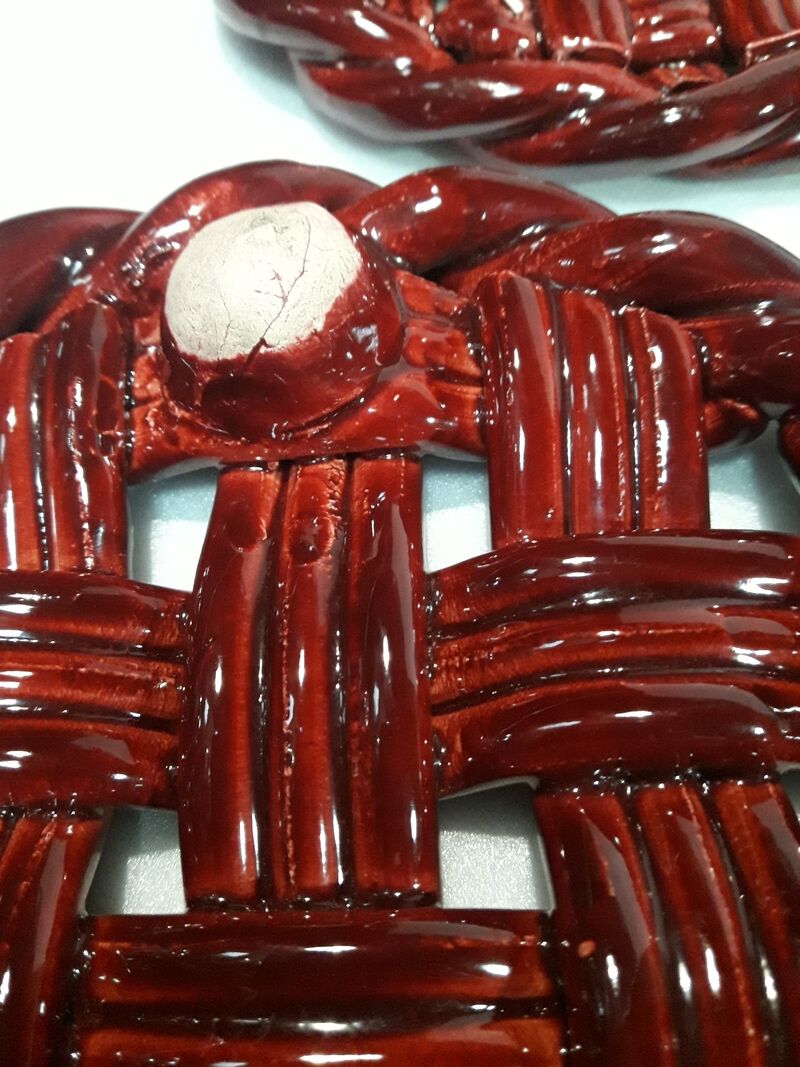 Trifle and 2 bottle coasters, woven ceramic